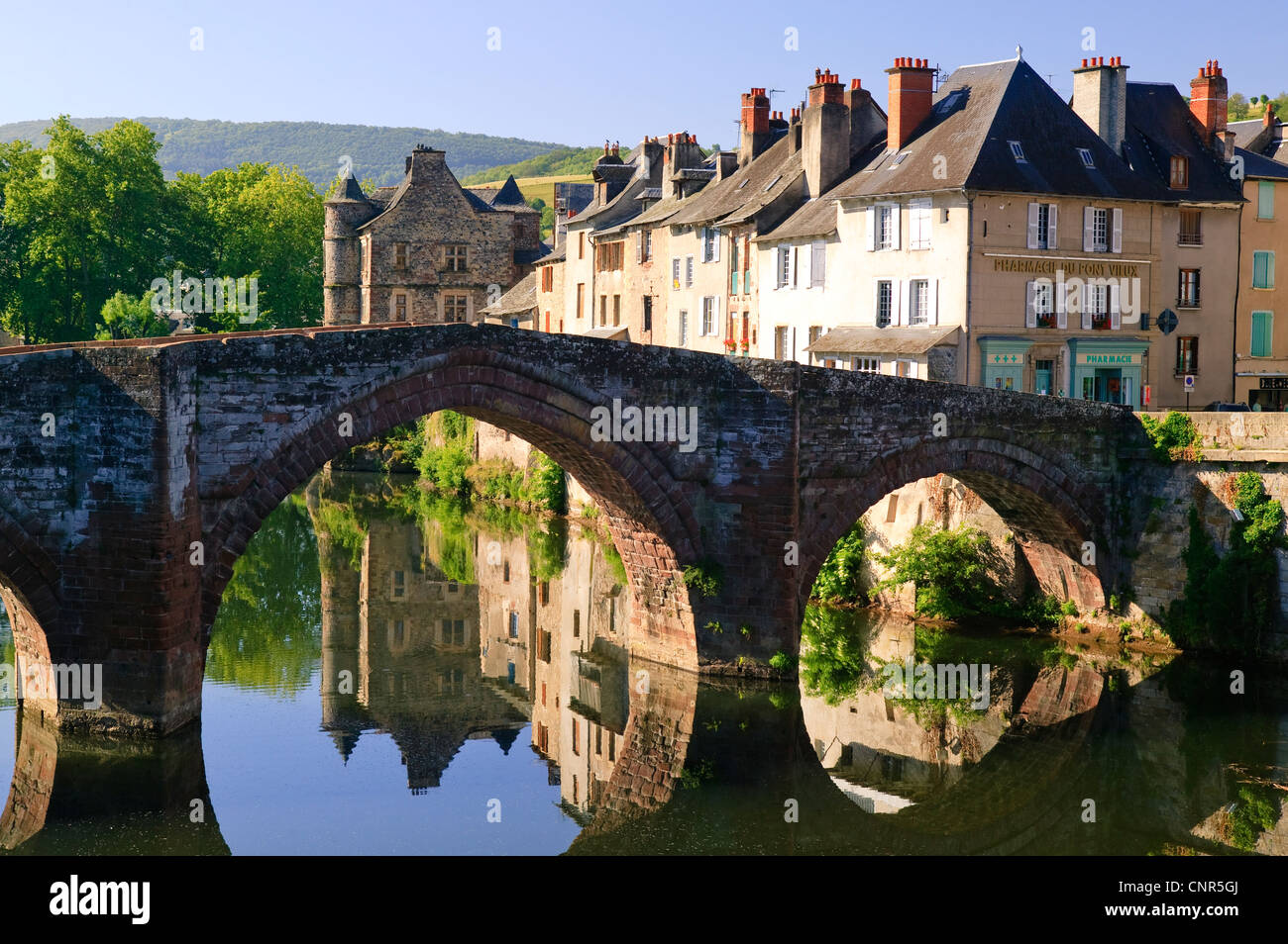 Fluss Lot Espalion Occitaine Aveyron Frankreich Stockfoto