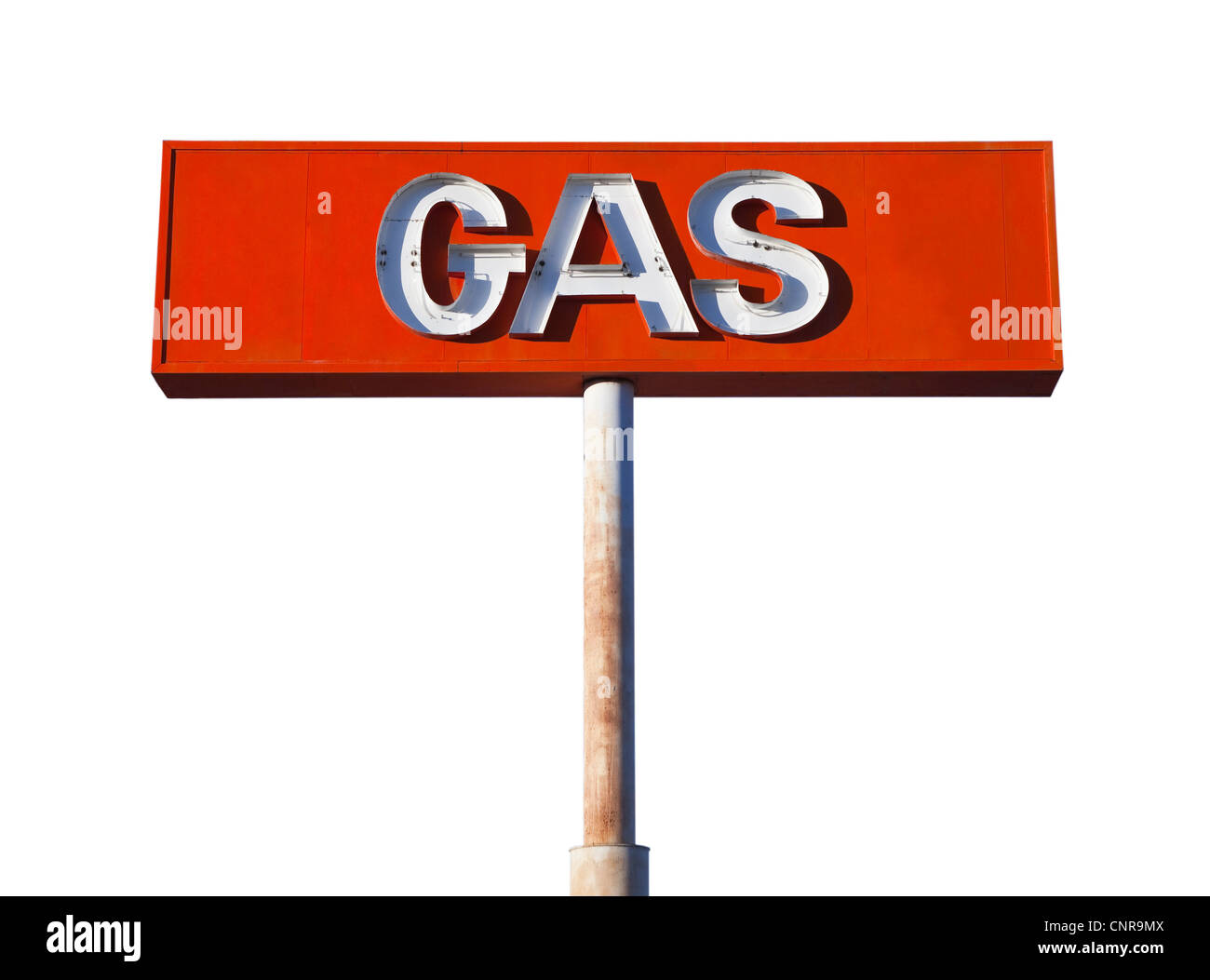 Vintage Gas Leuchtreklame isoliert auf weiss. Stockfoto