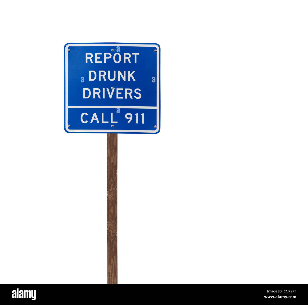 Hoch isolierten Bericht betrunkene Autofahrer auf einem hölzernen Pfosten. Stockfoto