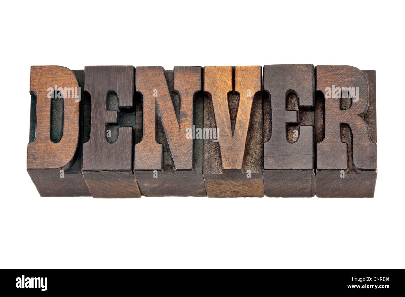 Denver - Hauptstadt Stadt Colorado - isoliert Wort in Vintage Buchdruck Holzart - Französisch Clarendon Stockfoto