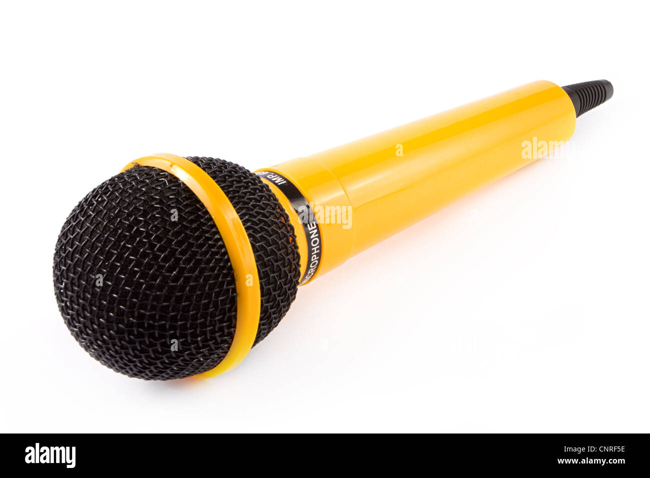 Gelbe Mikrofon auf einem weißen Hintergrund Stockfoto