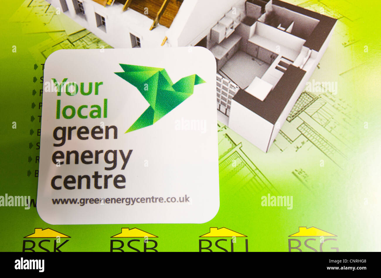 Marketing-Material in einem Green Energy-Zentrum in Kendal, Cumbria, UK. Stockfoto