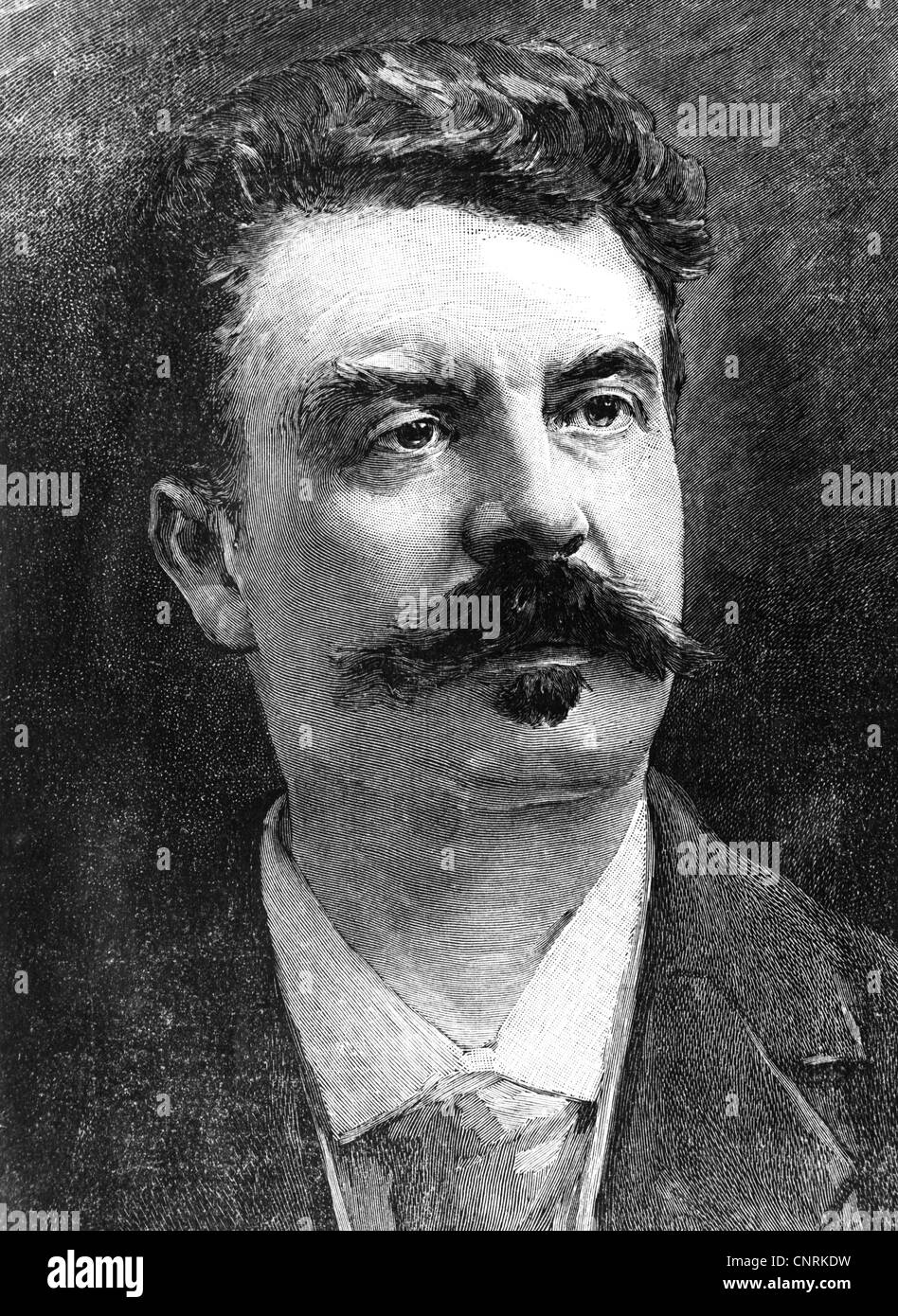 Maupassant, Guy de, 5.8.1850 - 7.7.1893, französischer Autor/Schriftsteller, Porträt, Holzgravur, Stockfoto