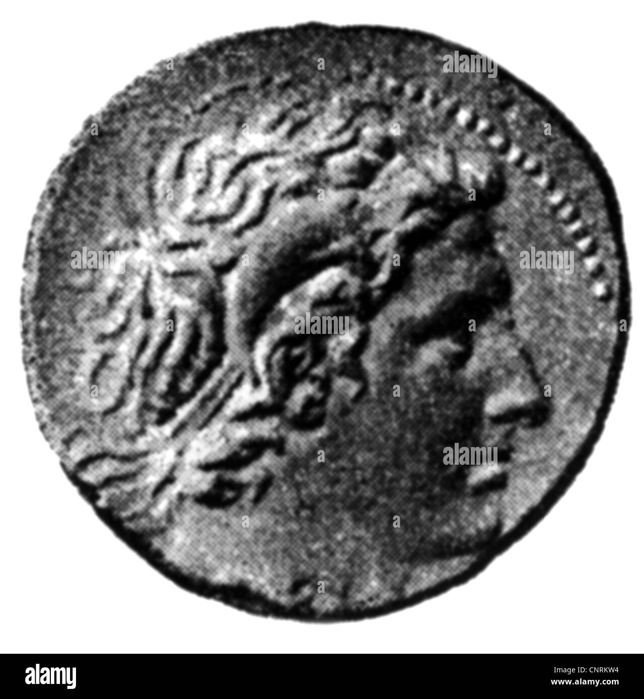 Lysimachus, ca. 360 - 281 v. Chr., mazedonischer Militärkommandeur, Nachfolger Alexanders des Großen, Porträt auf einer Drachmenmünze, Stockfoto