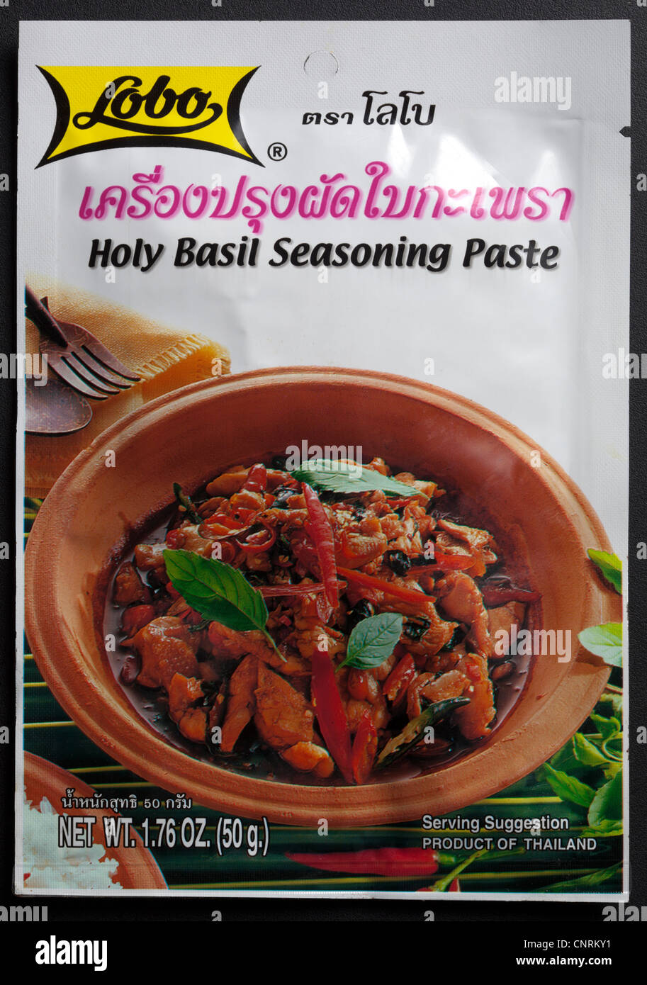 Beutel mit Thai Holy Basil Seasoning Paste Stockfoto