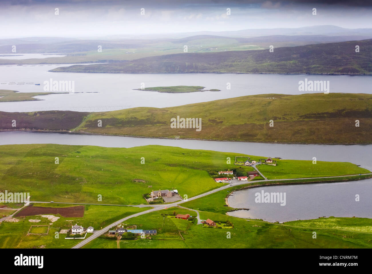 Landschaft auf Shetland, Luftaufnahme, Großbritannien, Schottland, Shetland-Inseln Stockfoto