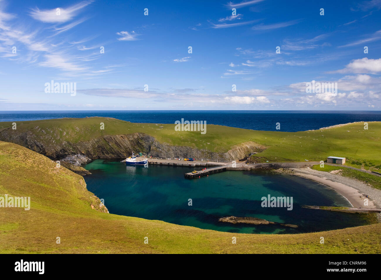 Hafen Sie, Bucht North Haven, Großbritannien, Schottland, Shetland-Inseln, Fair-Isle Stockfoto