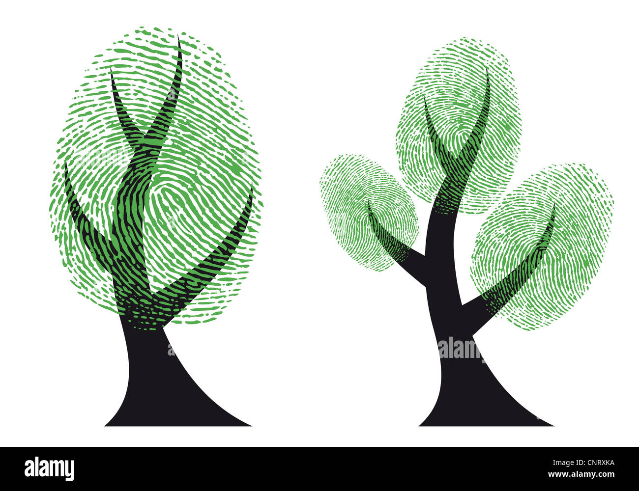 Baum mit grünen Fingerabdruck Blättern, Vektor-Hintergrund Stockfoto