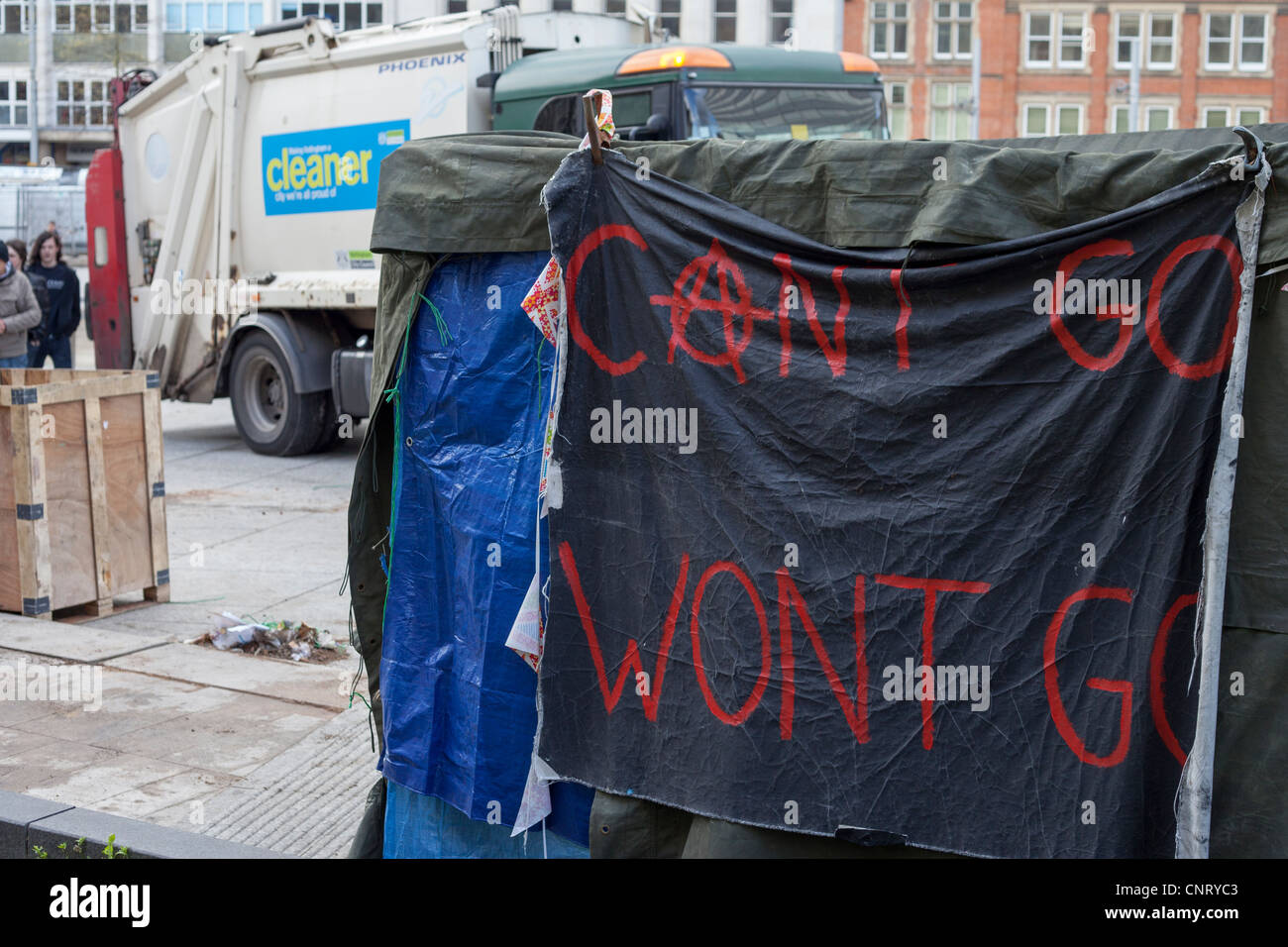 Notts Demonstranten lassen die Website auf Nottinghams Altmarkt zu besetzen, vor Gericht eine Behinderung Fall Nottingham England UK Stockfoto