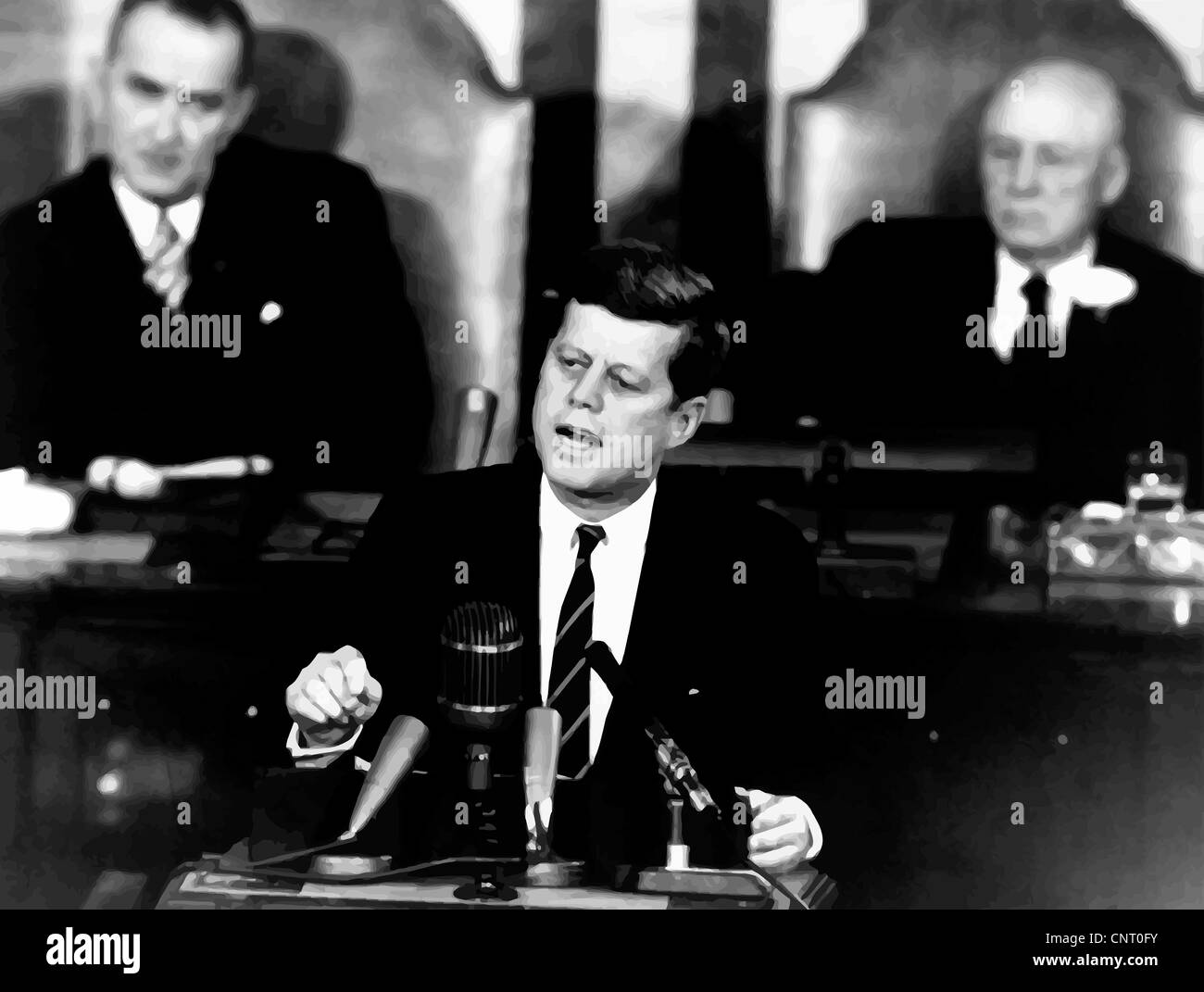 Digital restauriert Vektor Foto von Präsident John F. Kennedy Adressierung Kongress am Mann auf den Mond zu senden. Stockfoto