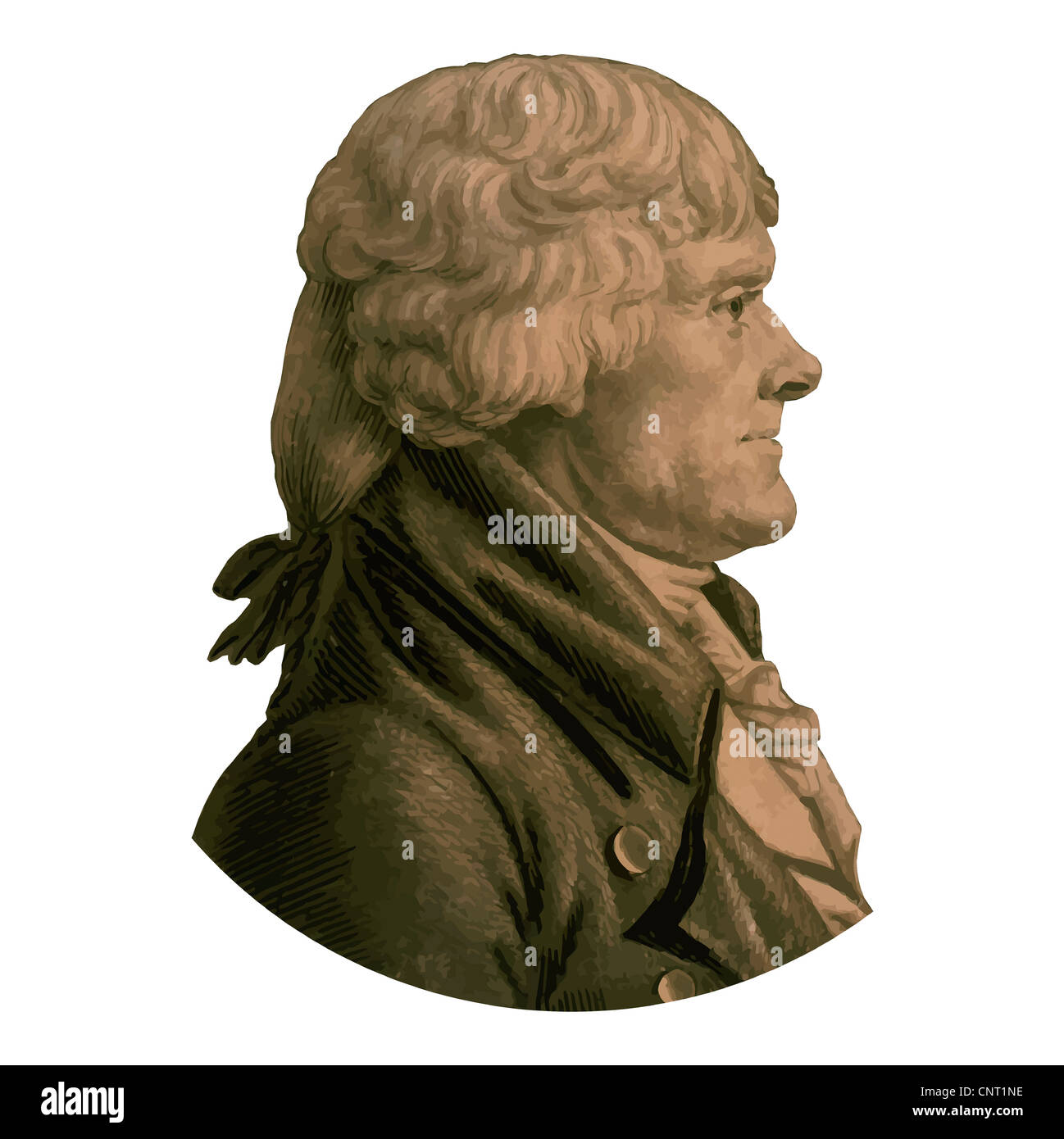 Digital restauriert Vektor-Porträt von Thomas Jefferson. Stockfoto