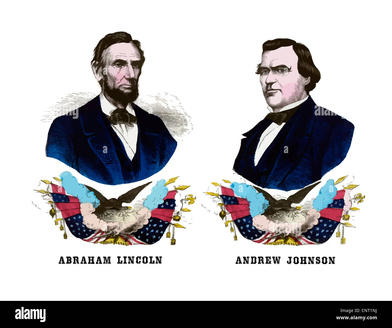 Digital restaurierten Wahlplakat von Abraham Lincoln und Andrew Johnson, Vektor. Stockfoto