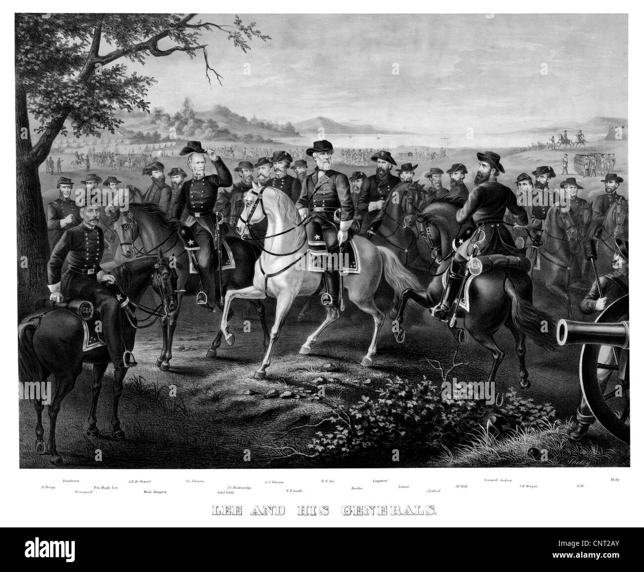 Digital restaurierten Bürgerkrieg print zeigt General Lee und andere prominente Konföderierten Generäle des Bürgerkriegs auf dem Pferderücken. Stockfoto