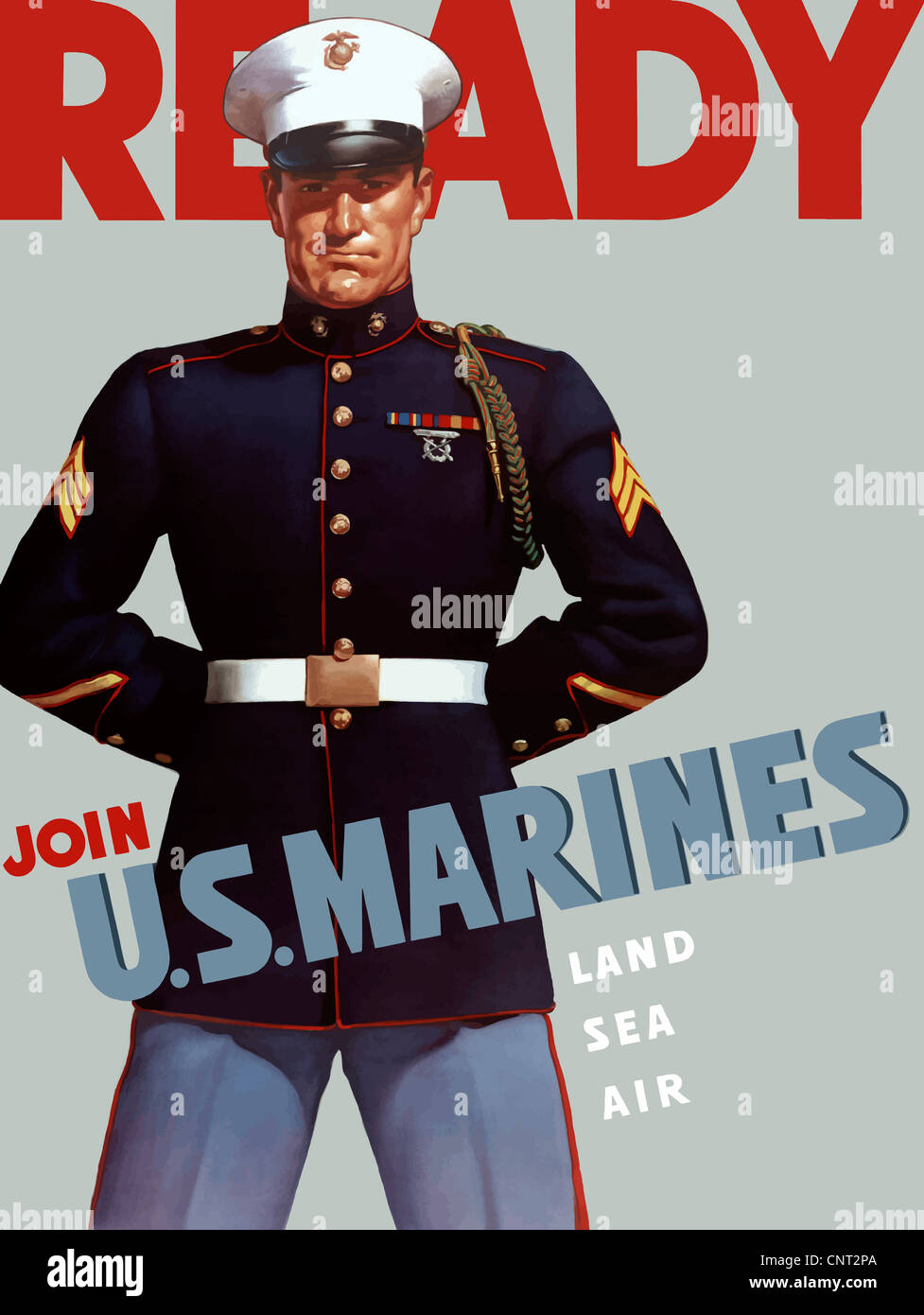 Dieses Marinecorps recruiting Poster aus dem zweiten Weltkrieg verfügt über ein Sergeant tragen seine Kleid-Blues. Stockfoto