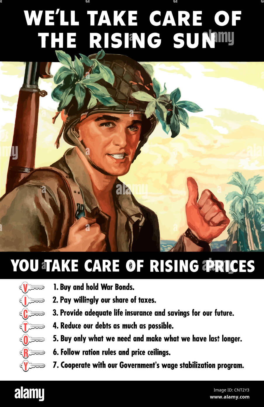 Vintage Weltkrieg Plakat eines US-Soldaten geben die Daumen nach oben. Stockfoto
