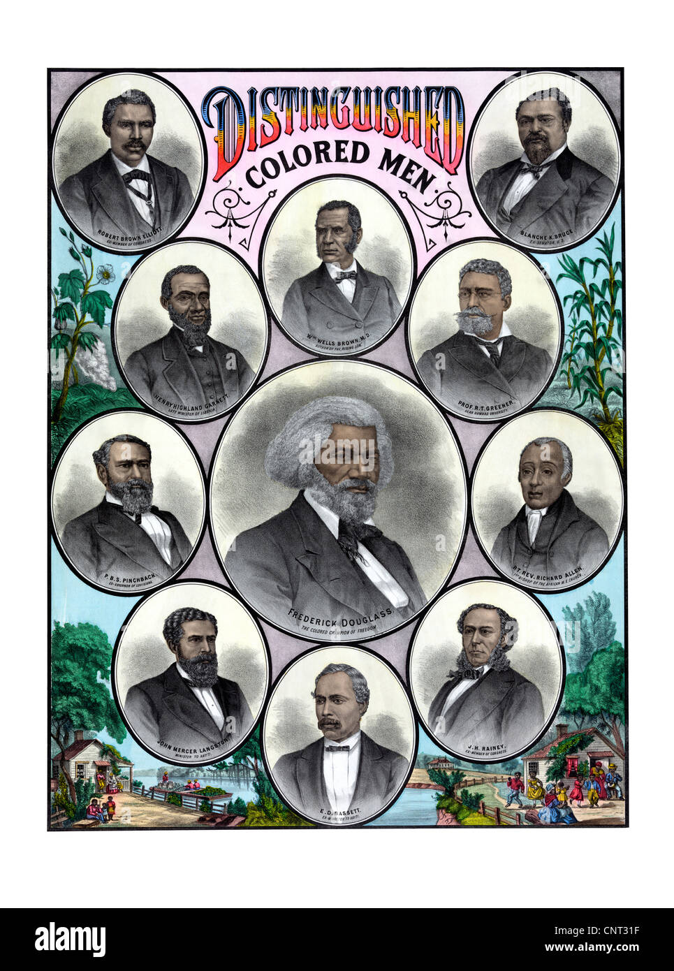 Vintage American History Drucken mit einigen der 19. Jahrhunderte meist gefeierten afroamerikanischen Führer. Stockfoto