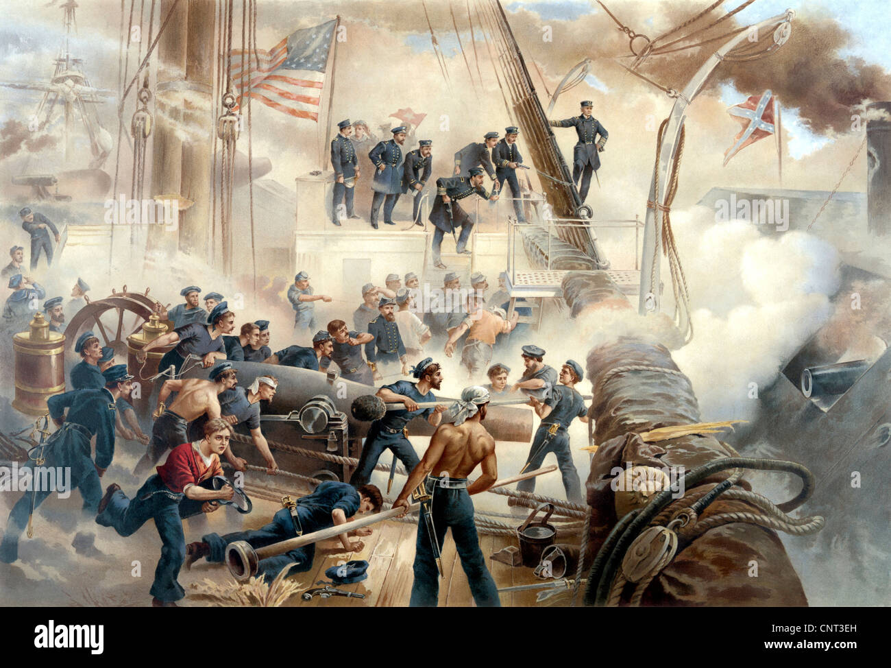 Vintage American Civil War drucken zeigt eine Schlacht auf hoher See