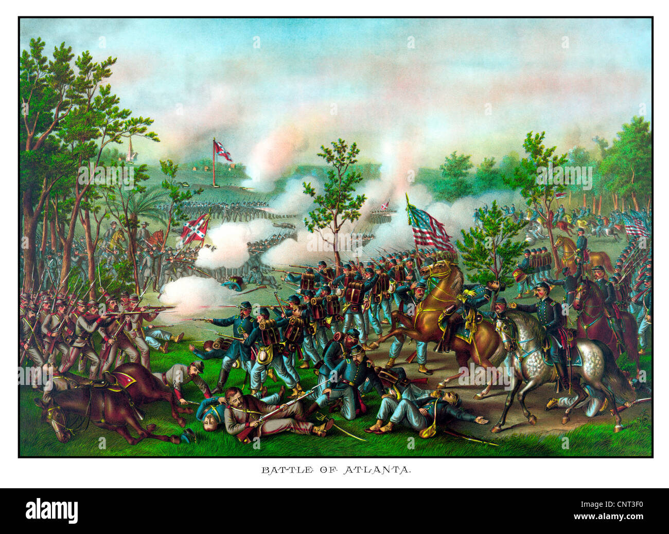 Vintage American Civil War-Print von der Schlacht von Atlanta und der Tod von Union General James McPherson. Stockfoto