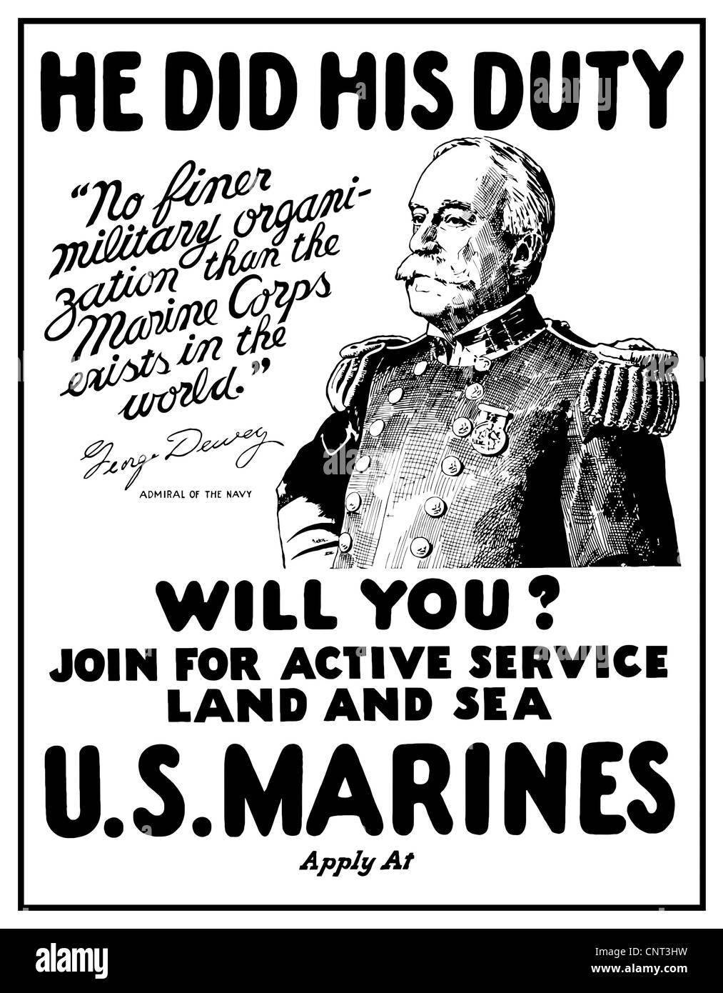 Vintage Weltkrieg-Plakat von Admiral George Dewey. Stockfoto