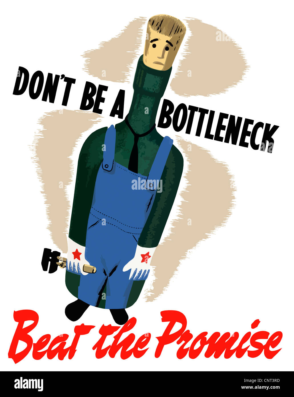 Vintage Weltkrieg Poster von einer Flasche in Overalls gekleidet und hält einen Schraubenschlüssel. Stockfoto
