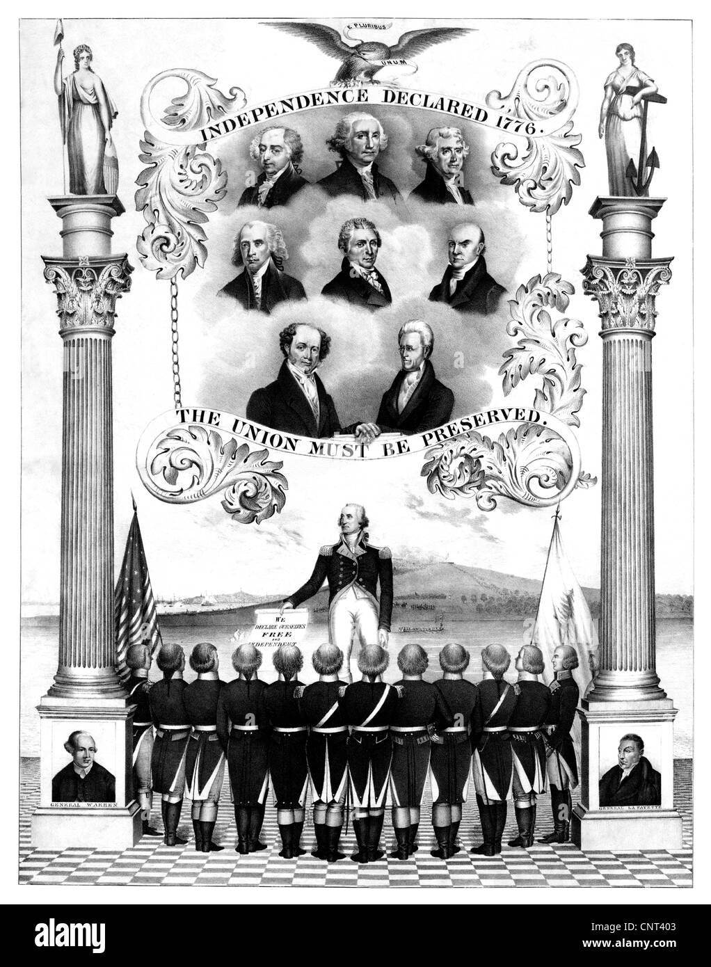 Vintage American History Drucken der ersten acht Präsidenten der Vereinigten Staaten von Amerika. Stockfoto