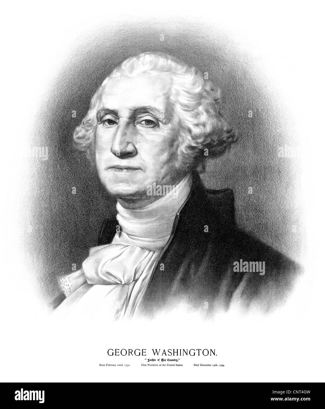Vintage American History-Print der Büste von Präsident George Washington. Stockfoto