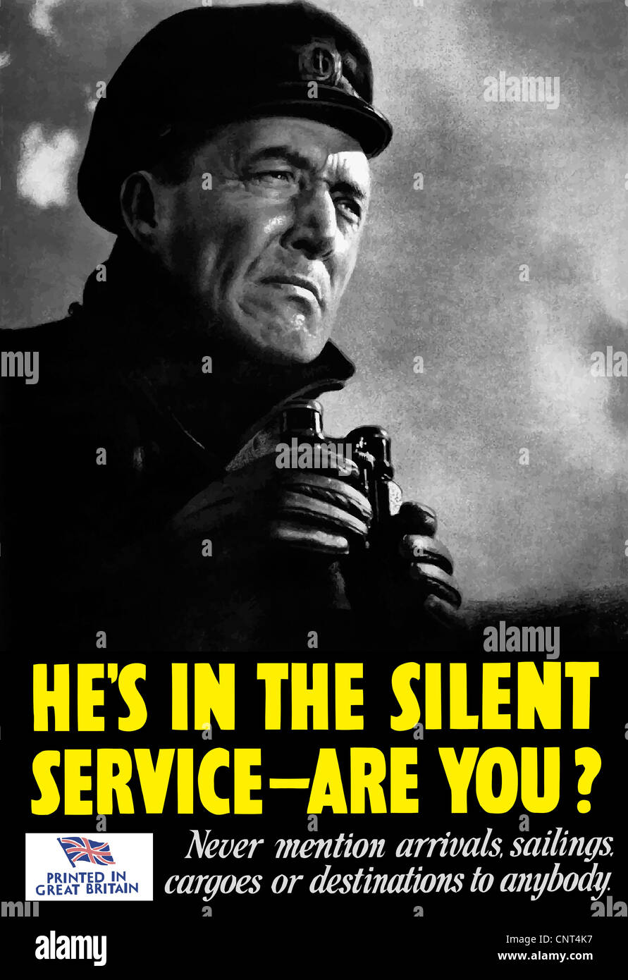 Vintage Weltkrieg Plakat eines Marineoffiziers holding Fernglas während auf der Suche. Stockfoto