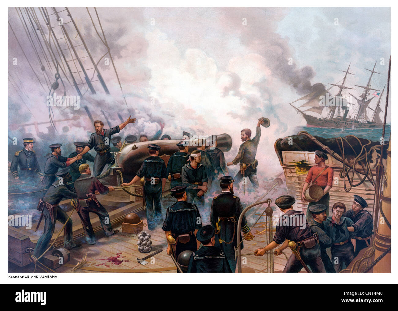 Vintage American Civil War-Print von der Schlacht von Cherbourg. Stockfoto