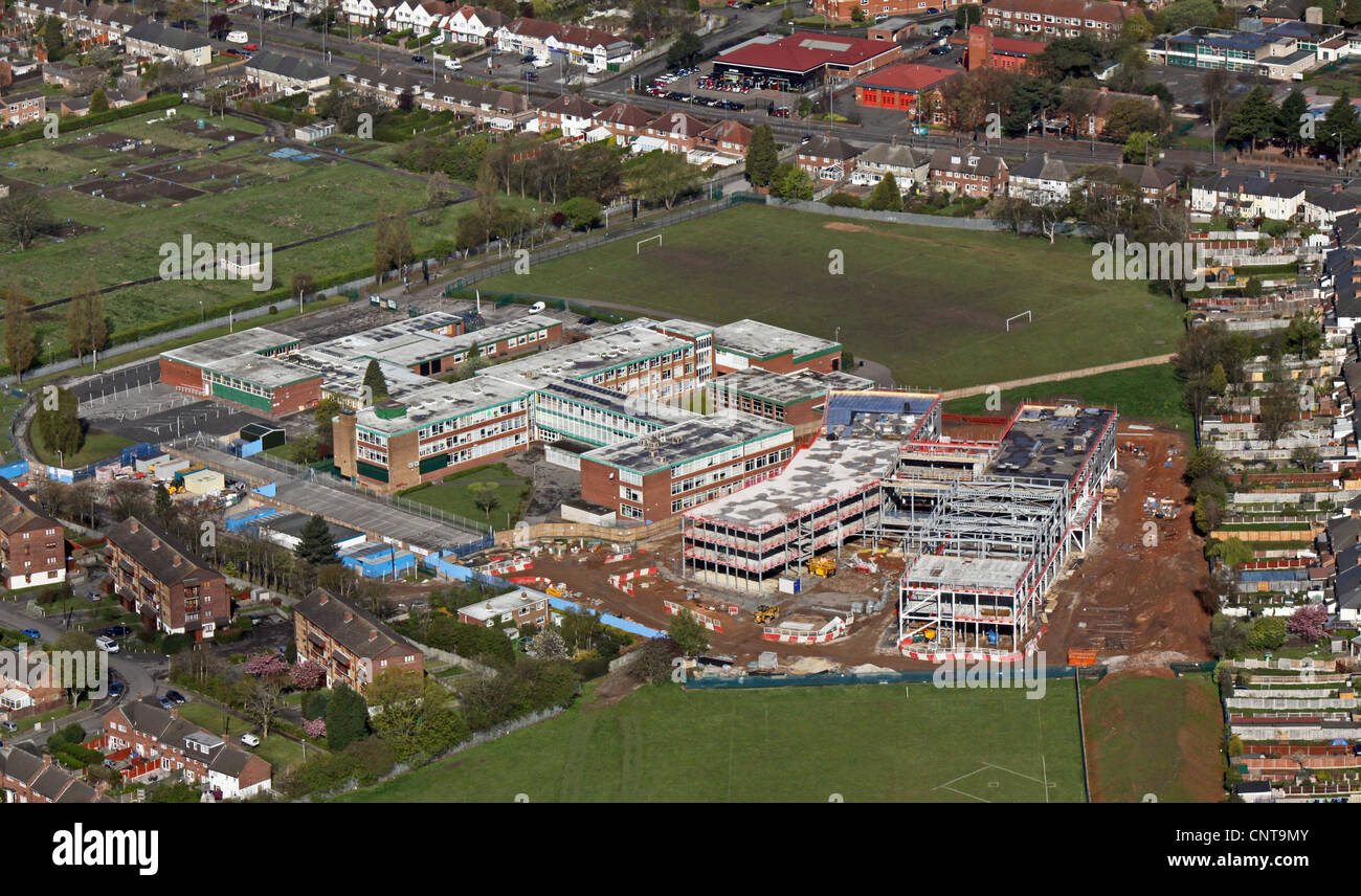 Luftaufnahme der Schulerweiterung im Bau Stockfoto