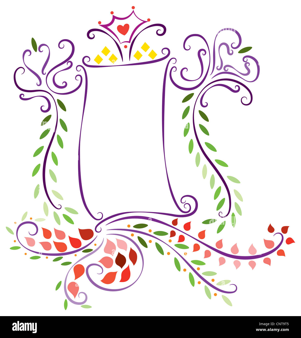 Eine Illustrated dekorative Vorlage, mit Wirbel, Blatt- und Blumen umgeben die Ankündigung ...