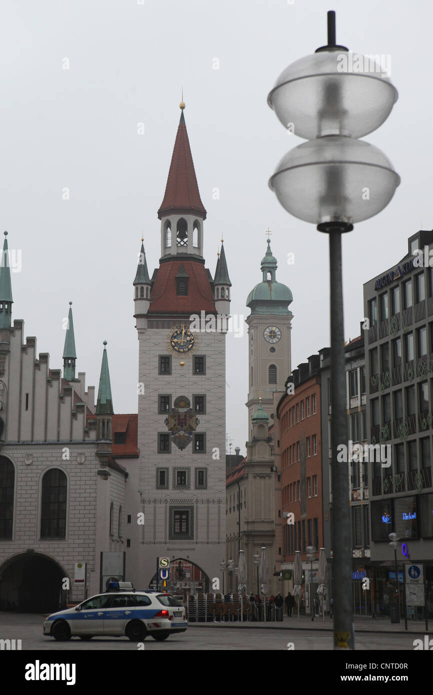 Altes Rathaus (Rathaus) am Marienplatz-Platz in München. Stockfoto