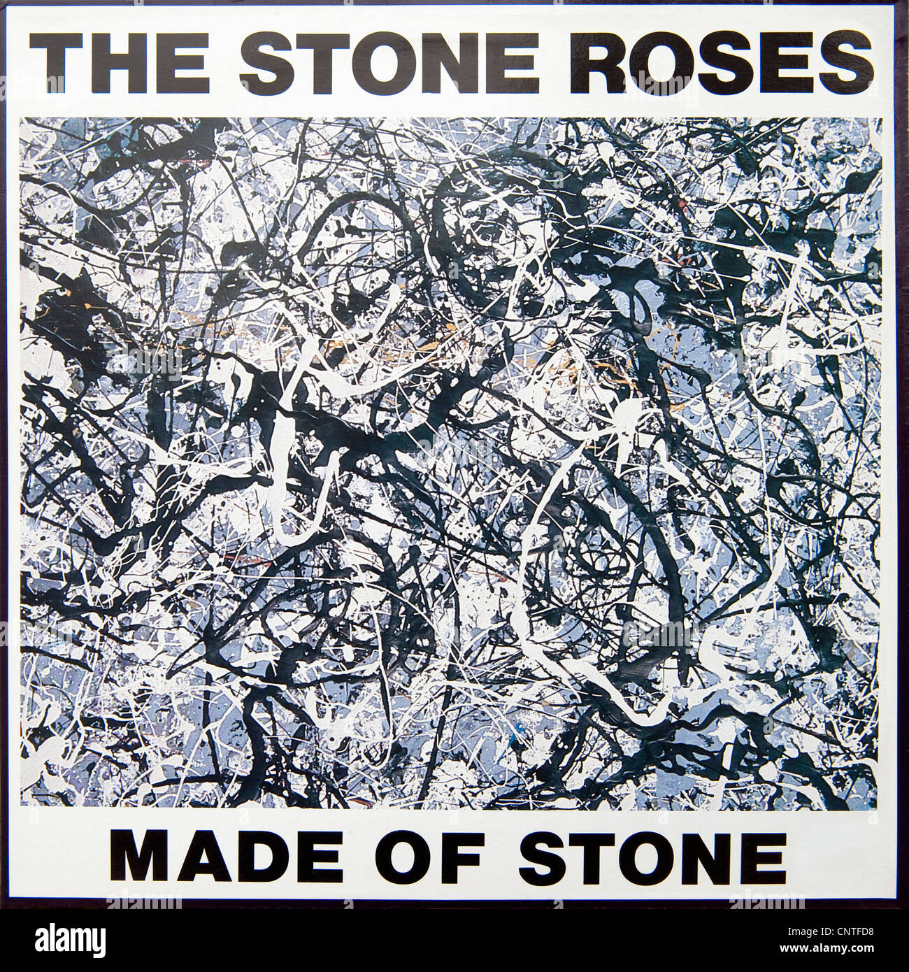 Die Stone Roses 12' einzigen aus Stein erbaut. Ian Brown, John Squire, Alan Reni Wren, Gary Mani Mounfield. Stockfoto