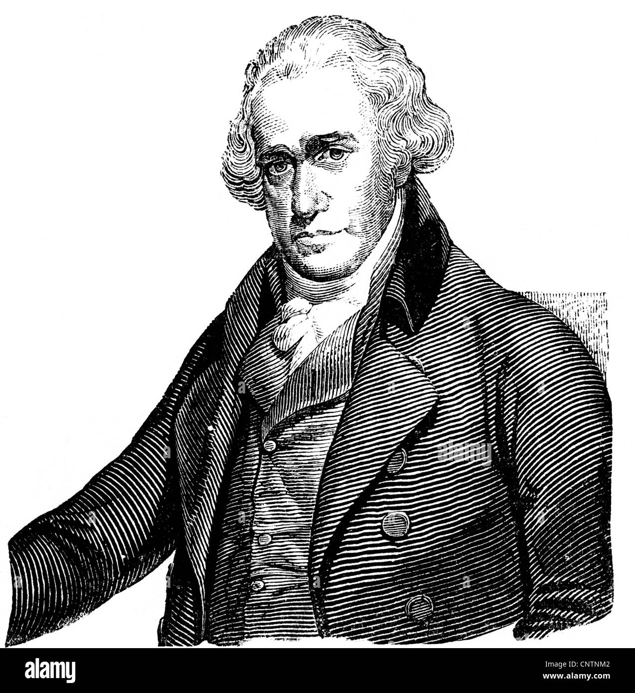 Watt, James, 19.1.1736 - 25.8.1819, schottischer Ingenieur und Erfinder, halbe Länge, Holzgravur, 19. Jahrhundert, Stockfoto