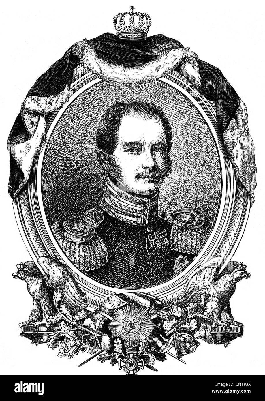 Wilhelm, 3.7.1783 - 28.9.1851, Prinz von Preßburg, preussischer General, Landeshauptmann der Rheinprovinz und Westfalen von 1830 - 1831, Porträt, Holzgravur, 1831, Stockfoto