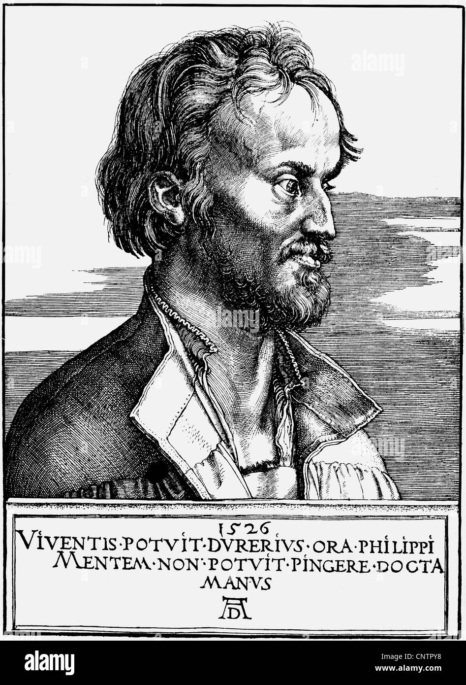 Melanchthon, Philipp, 16.2.1497 - 19.4.1560, Deutsch religiösen Reformer, Theologe, Porträt, Holzschnitt von Albrecht Dürer, 1526, Artist's Urheberrecht nicht gelöscht werden Stockfoto