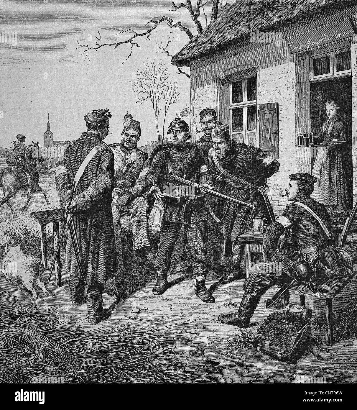 Demonstration von Dreyse Nadel Pistole, historischen Holzschnitt, um 1870 Stockfoto
