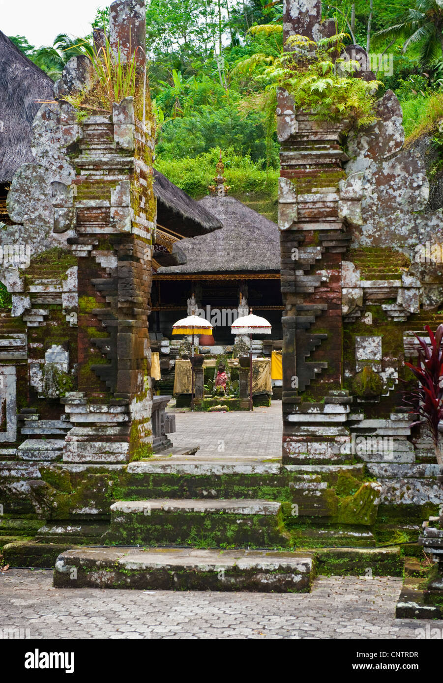 Gunung Kawi ist ein 11. Jahrhundert Tempelanlage in Tampaksiring in der Nähe von Ubud in Bali, Indonesien. Es liegt am Fluss Pakrisan. Stockfoto