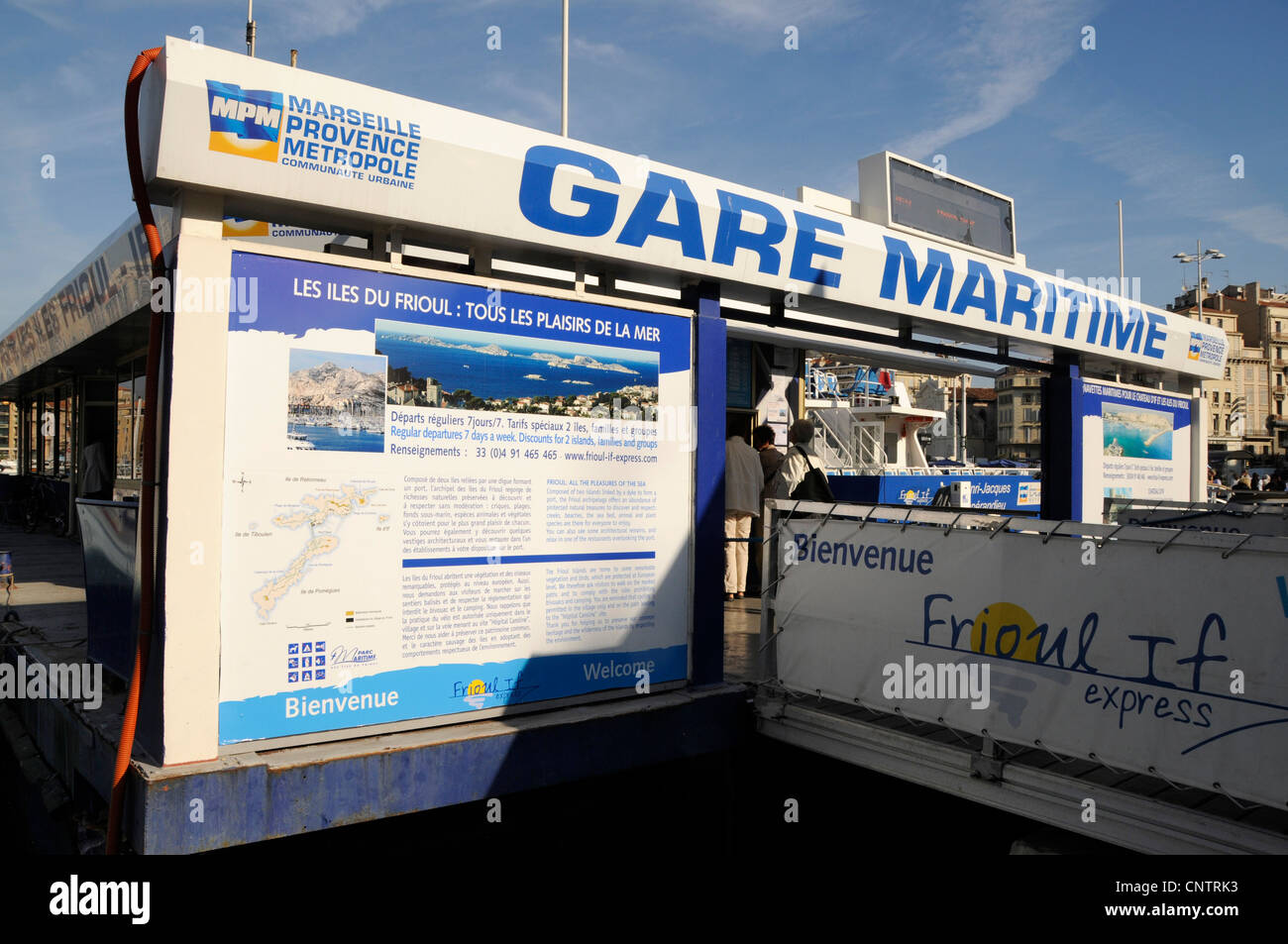 Gare Maritime Vergnügen Bootsfahrten Kassa am Quai De La Fraternité, Marseille, Frankreich Stockfoto