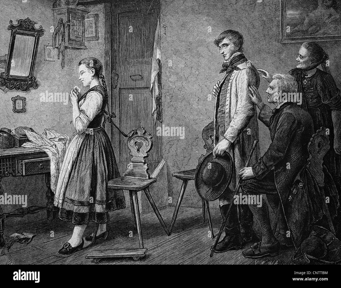 Schüchternen Verehrer, historische Gravuren, um 1870 Stockfoto
