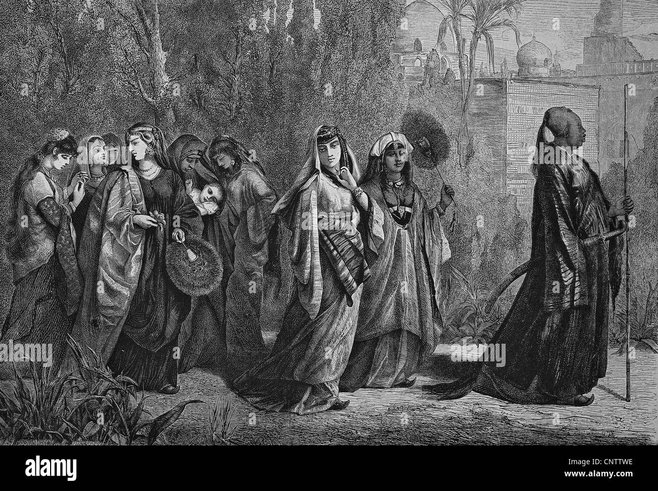 Frauen Promenade, Kairo, Ägypten, historische Gravur, 1869 Stockfoto