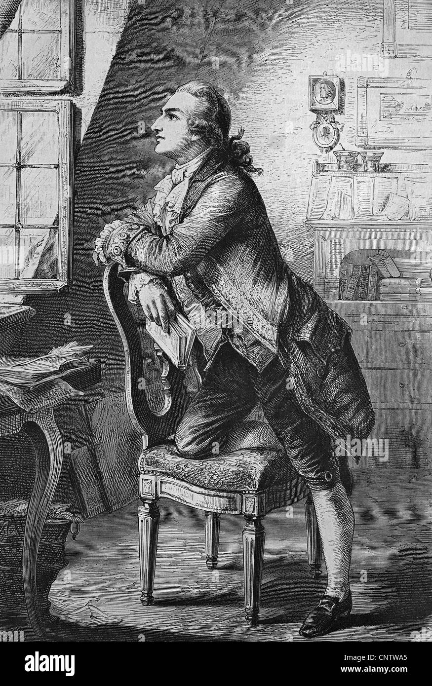 Goethe auf dem Dachboden seiner elterlichen Hause, historische Gravur, 1869 Stockfoto