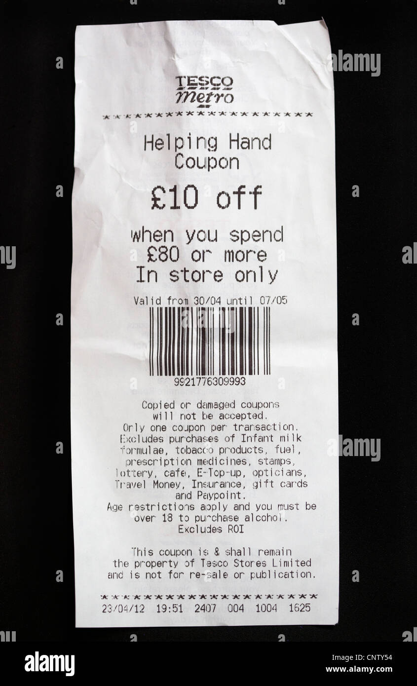 Tesco Clubcard sparen Gutschein oder Coupon Stockfoto