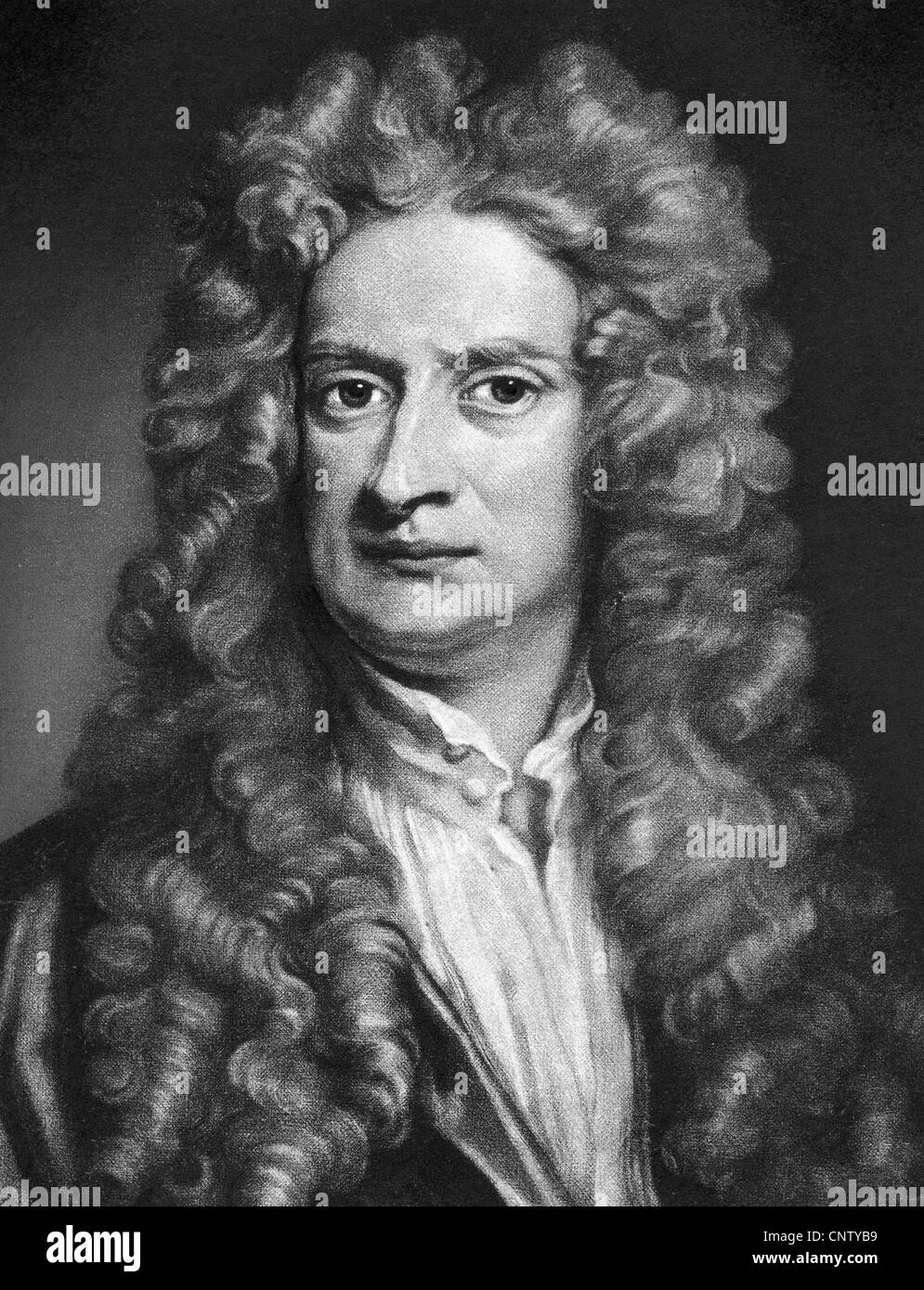 Newton, Isaac, 5.1.1643 - 31.3.1727, Englischer Physiker, Porträt, Kupferstich von John Smith nach dem Lackieren von Godfrey Kneller, 1702, Artist's Urheberrecht nicht gelöscht werden Stockfoto