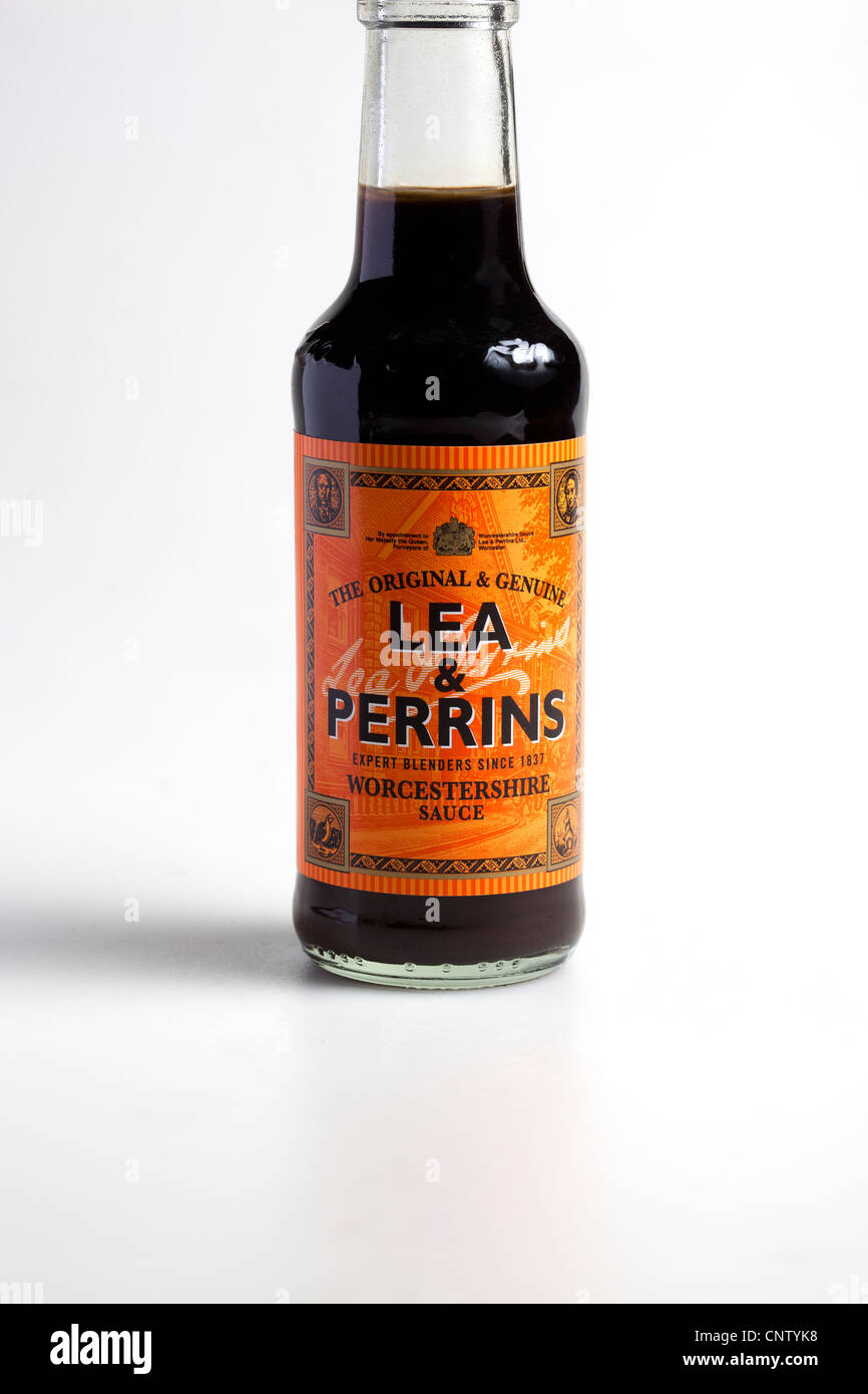 Flasche von Lea und Perrins Worcestershire-Sauce Stockfoto