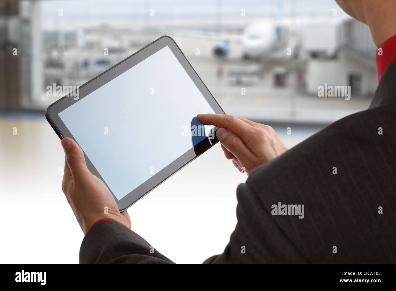 Digital-Tablette am Flughafen Stockfoto