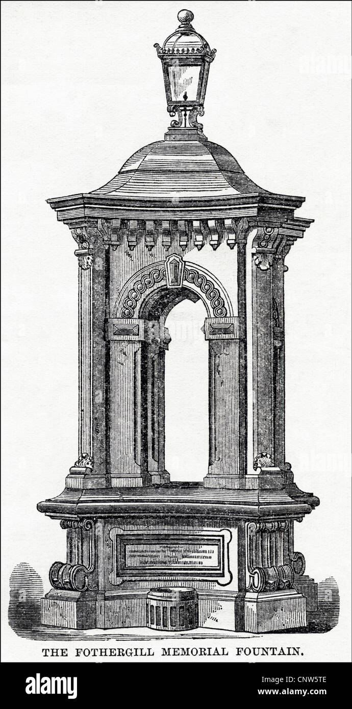 Die fothergill Memorial Fountain in Darlington. Viktorianische Gravur vom 12. Juli 1862 Stockfoto