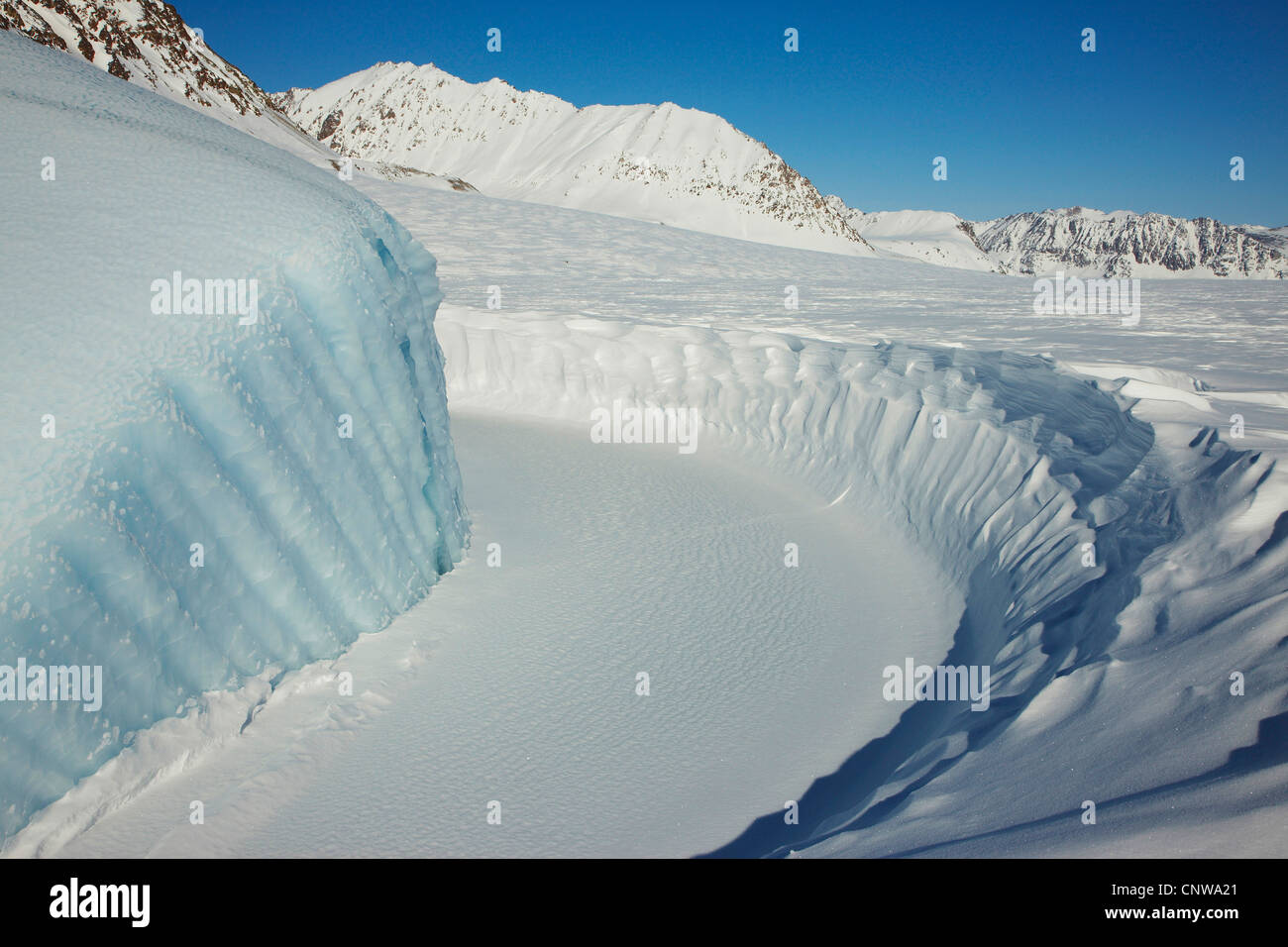 Gletscher und Berge, Grönland, Ostgroenland, Tunu, Kalaallit Nunaat, Scoresbysund, Kangertittivag, Lillefjord Stockfoto