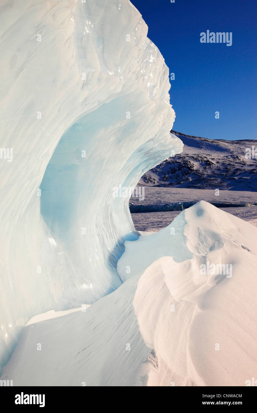 Eisbildung erinnert an eine Welle, Grönland, Ostgroenland, Tunu, Kalaallit Nunaat, Liverpool Land, Lillefjord, Kangertivatsiakajik Stockfoto