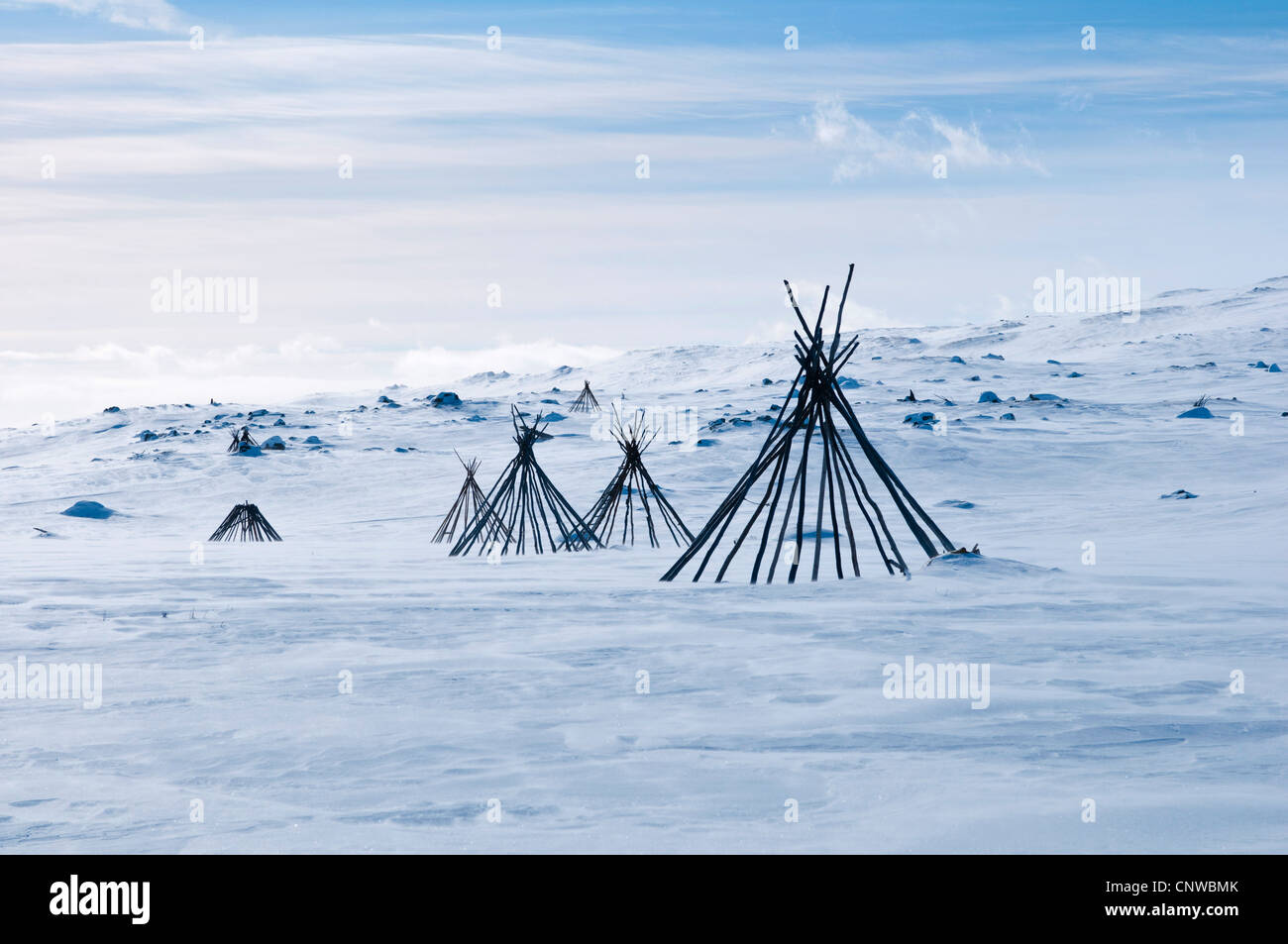 Rahmen der Sami Kotha, Schweden, Lappland, Norrbotten, Padjelanta Nationalpark Stockfoto