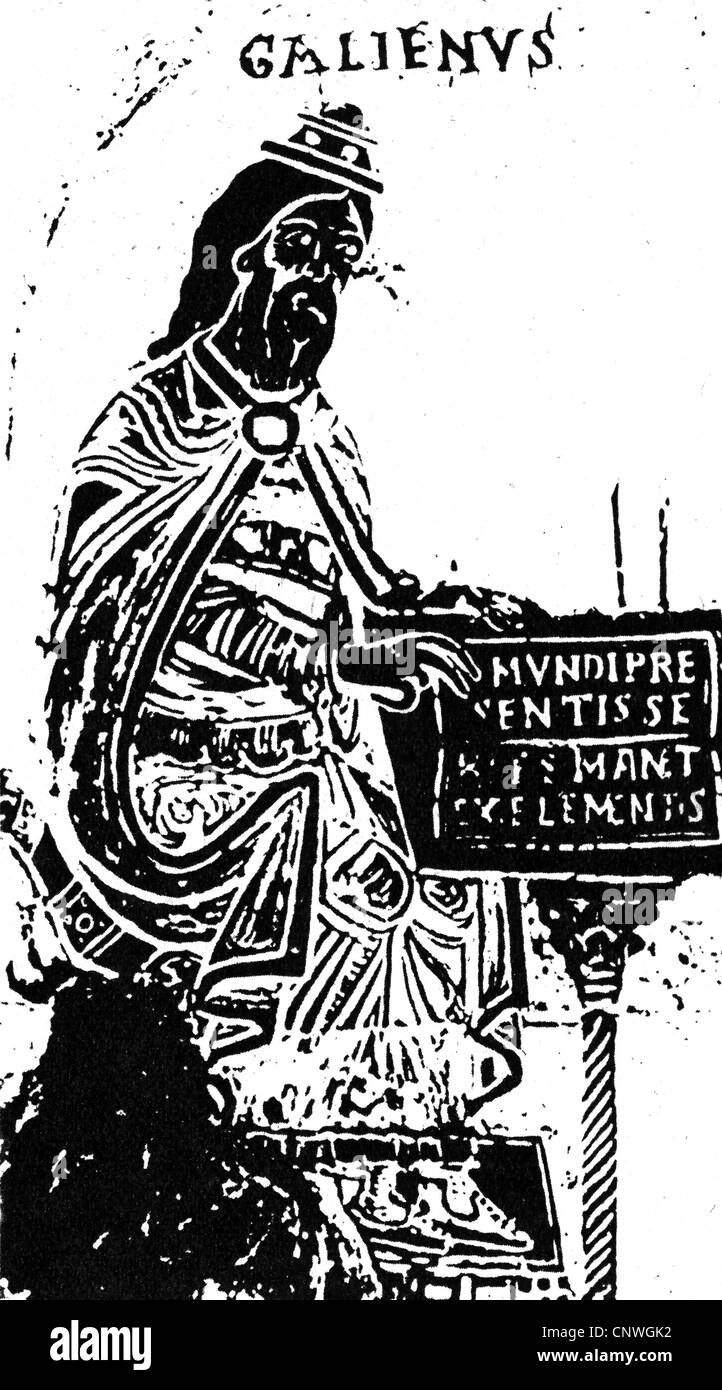 Galen von Pergamon, ca. 129 - ca. 216, griechische Ärztin, mittelalterliche Illustration, Stockfoto
